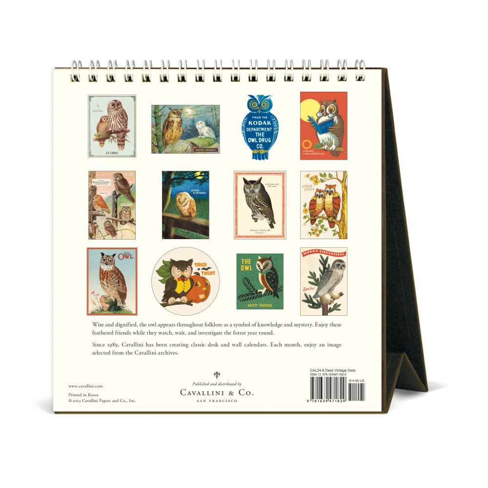 CAVALLINI & CO - 2024 Vintage Desk Calendar - VINTAGE OWLS - BEST 2023 CHRISTMAS GIFTS - GIFT IDEAS