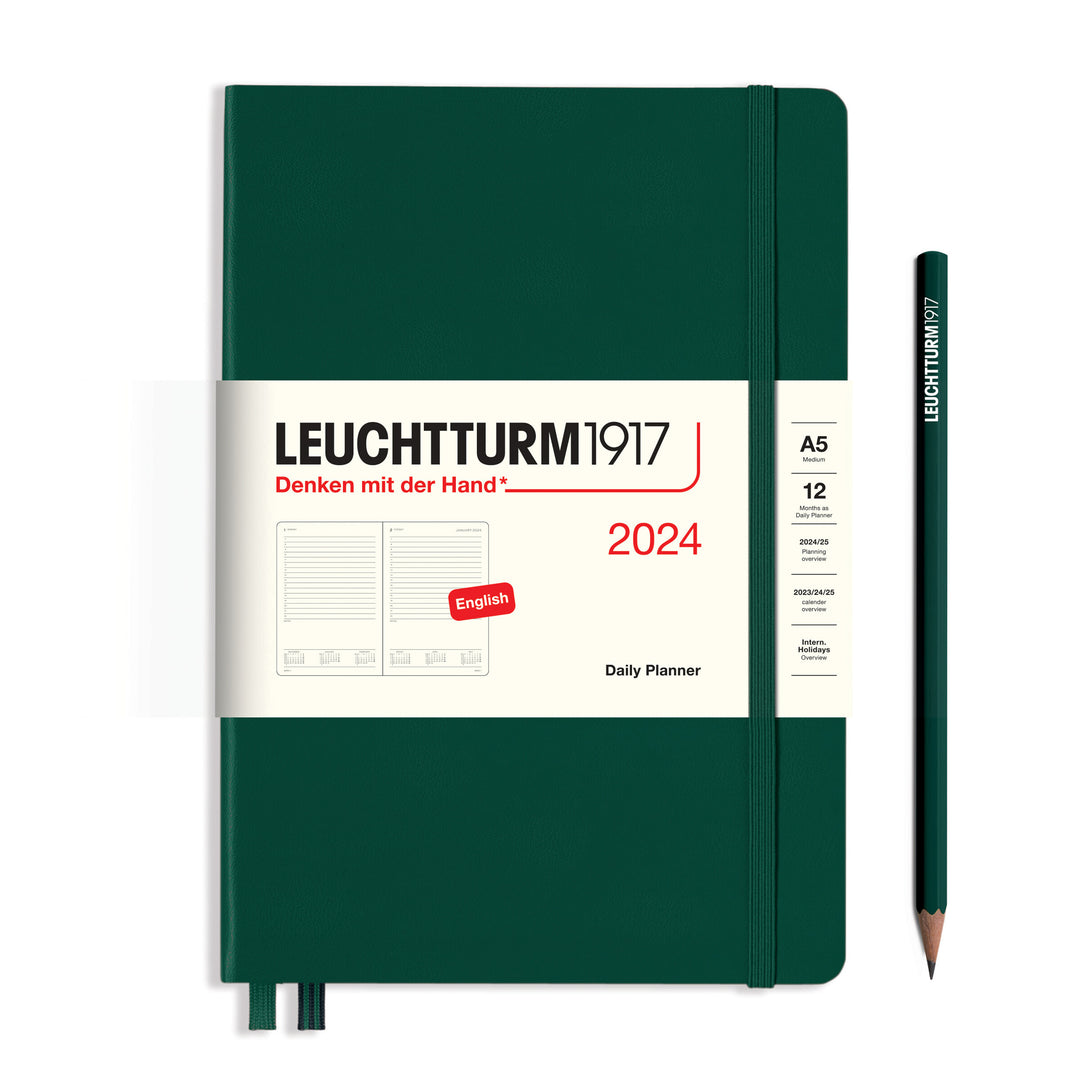 LEUCHTTURM 1917 - A5 Daily Planner 2024 - English - (Port Red, Forest Green or Navy)