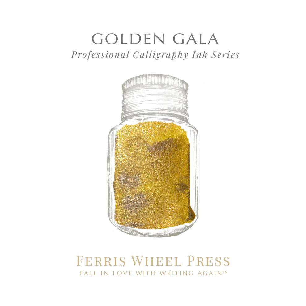 FERRIS WHEEL PRESS - Glass Bottle Calligraphy Dip Pen Ink 28ml - Golden Gala - Gold Shimmer Inks - Buchan's Kerrisdale Stationery - Free shipping to Canada and US