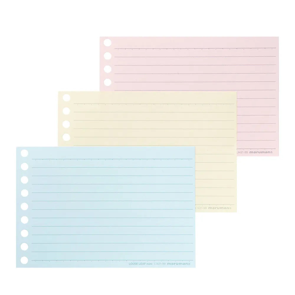Maruman - MINI Ruled Loose Leaf Paper Mix - 6mm, 3 Colors, 90 Sheets