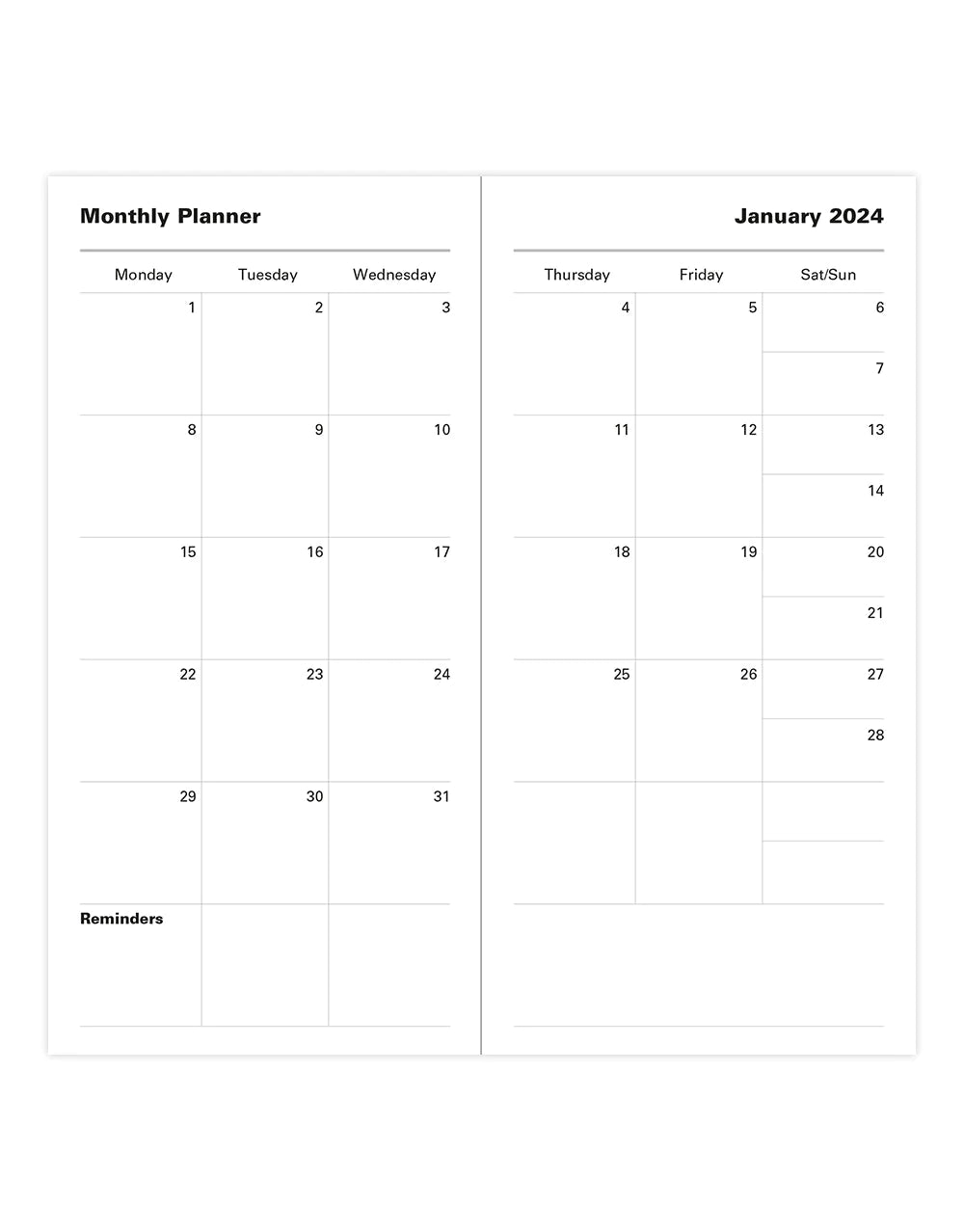 Letts of London - Classic Slim Week to View Planner with Monthly Planners 2024 - English - Black