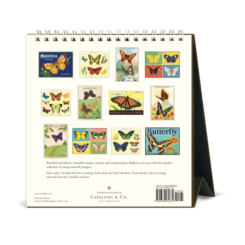 CAVALLINI & CO - 2024 Vintage Desk Calendar - BUTTERFLIES - BEST 2023 CHRISTMAS GIFTS FOR UNDER 20 - GIFT IDEAS FOR FRIENDS AND FAMILIES