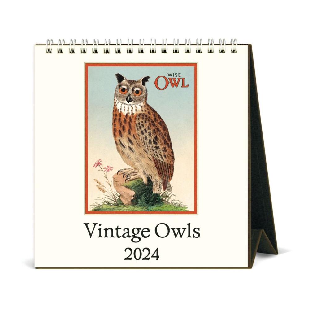 CAVALLINI & CO - 2024 Vintage Desk Calendar - VINTAGE OWLS - BEST 2023 CHRISTMAS GIFTS - GIFT IDEAS