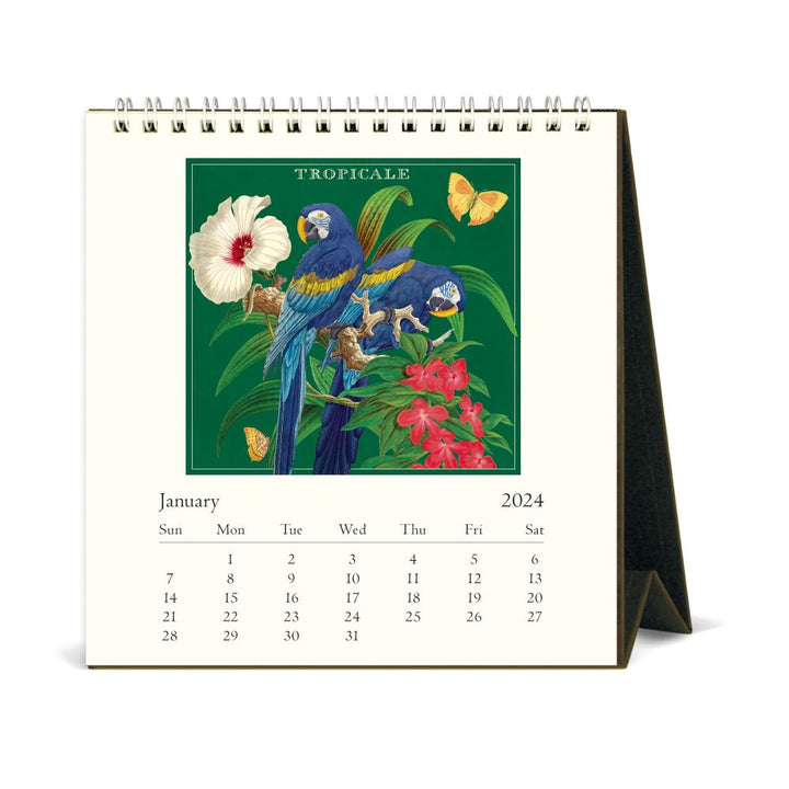 CAVALLINI & CO - 2024 Vintage Desk Calendar - TROPICALE PARROTS - 2023 BEST CHRISTMAS GIFTS - GIFT IDEAS
