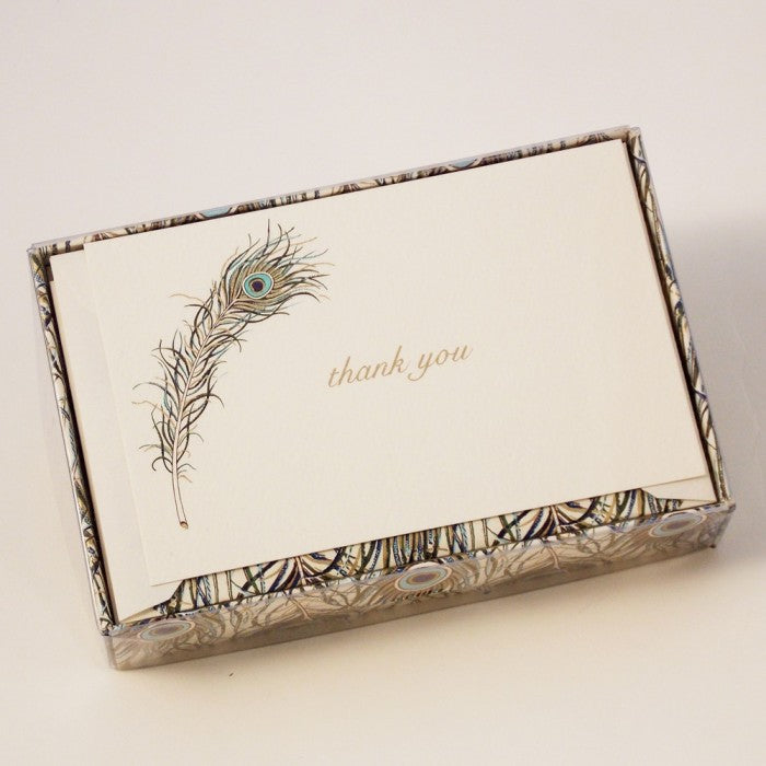 ROSSI 1931 Flat Cards and Lined Envelopes - Thank You Card - Peacock feathers - PLM 003T