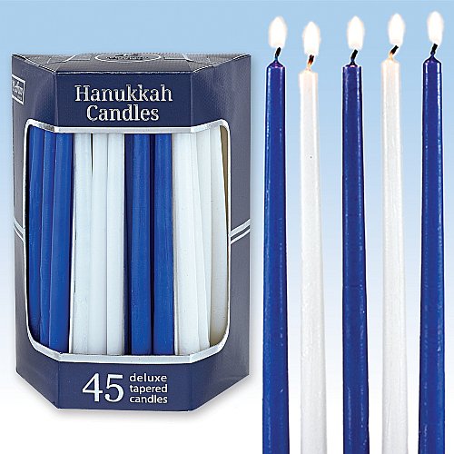 AVIV JUDAICA - DELUXE PREMIUM TAPERED WHITE AND BLUE HANUKKAH CANDLES - Pack of 45 - Buchan's Kerrisdale Stationery