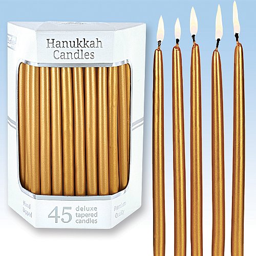 AVIV JUDAICA - Deluxe Premium Tapered Gold Hanukkah Candles - Pack of 45 - Buchan's Kerrisdale Stationery