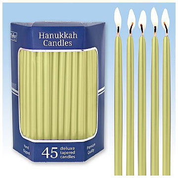 AVIV JUDAICA - Deluxe Premium Tapered Hanukkah Candles 5inch H "Gold" - Buchan's Kerrisdale Stationery
