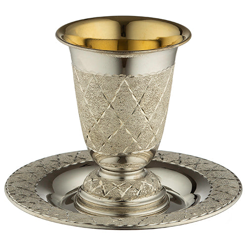 ART JUDAICA - Elegant Kiddush Cup with Saucer - 925 Silver Plated - Buchan's Kerrisdale Stationery
