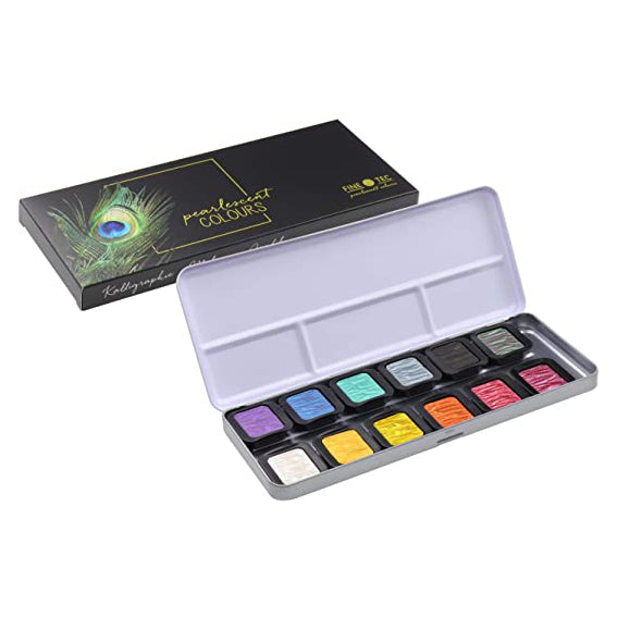 FINETEC - Pearlescent Watercolors - 12 Pack "Peacock" - Buchan's Kerrisdale Stationery