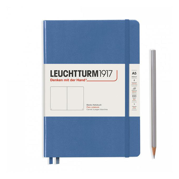 LEUCHTTURM - NOTEBOOK MEDIUM (A5) HARDCOVER, 251 NUMBERED PAGES, PLAIN, DENIM - Buchan's Kerrisdale Stationery