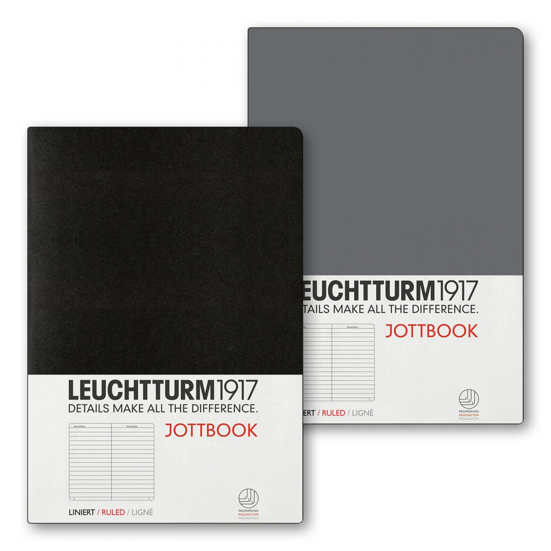 LEUCHTTURM - SOFTCOVER JOTTBOOK DOUBLE NOTEBOOK (A5), 59 NUMBERED PAGES, ANTHRACITE AND BLACK RULED - Buchan's Kerrisdale Stationery