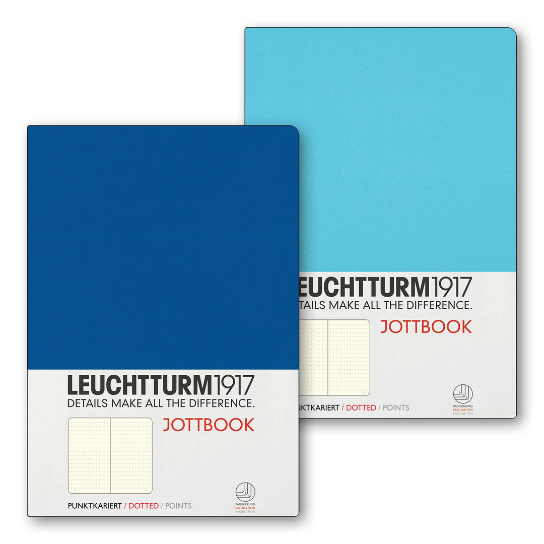 LEUCHTTURM - SOFTCOVER JOTTBOOK DOUBLE NOTEBOOK (A5), 59 NUMBERED PAGES, ICE BLUE AND ROYAL BLUE DOTTED - Buchan's Kerrisdale Stationery