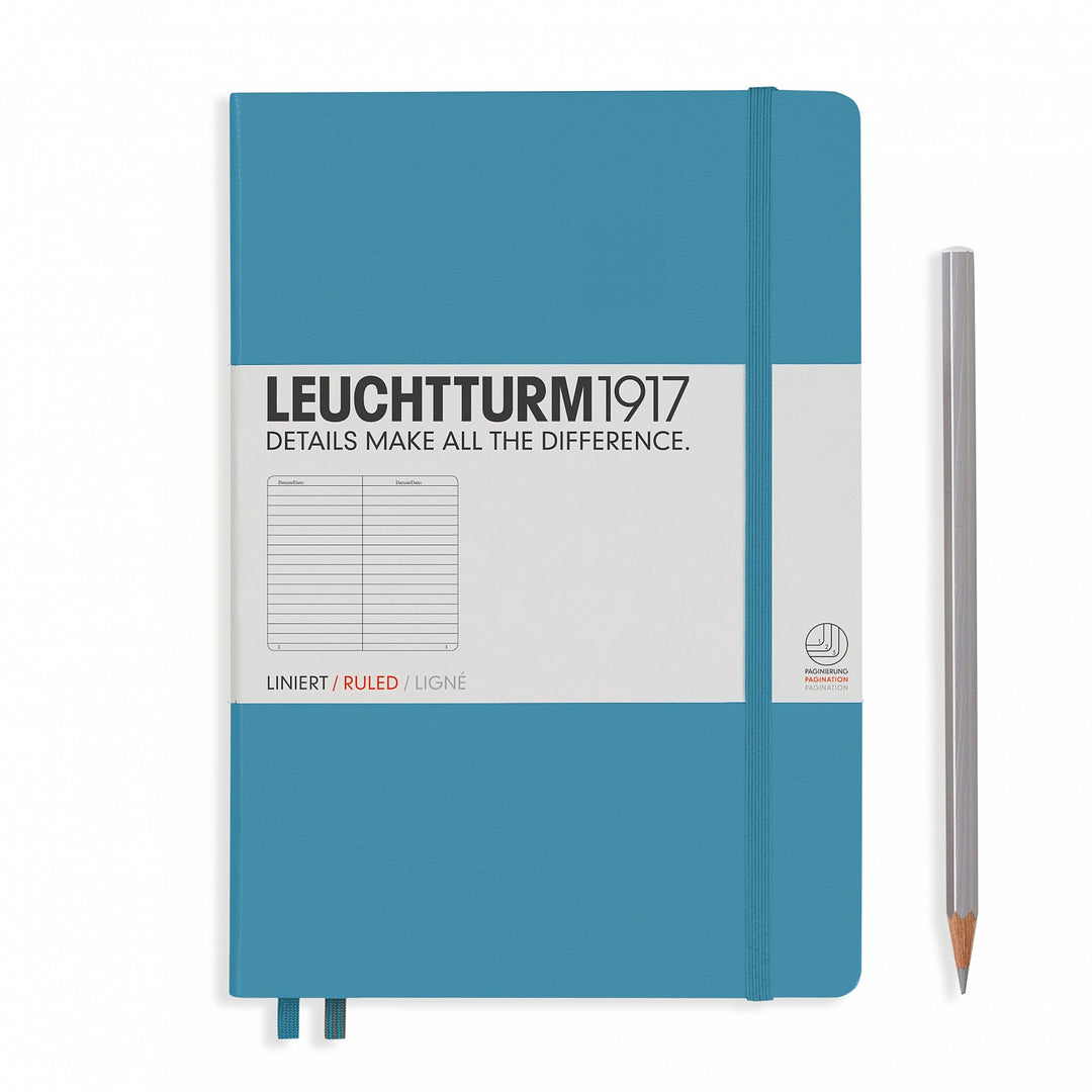 LEUCHTTURM - NOTEBOOK MEDIUM (A5) LINED, HARDCOVER, 249 NUMBERED PAGES, NORDIC BLUE - Buchan's Kerrisdale Stationery