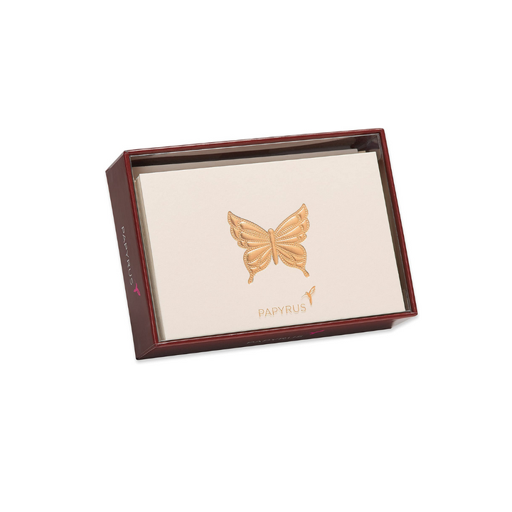 PAPYRUS-Gold Butterfly Boxed Blank Cards And Envelopes, 16 Count - Buchan's Kerrisdale Stationery