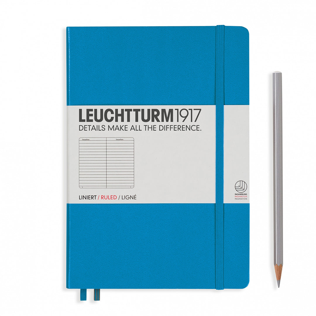 LEUCHTTURM - NOTEBOOK MEDIUM (A5) HARDCOVER, 249 NUMBERED PAGES, RULED, AZURE - Buchan's Kerrisdale Stationery