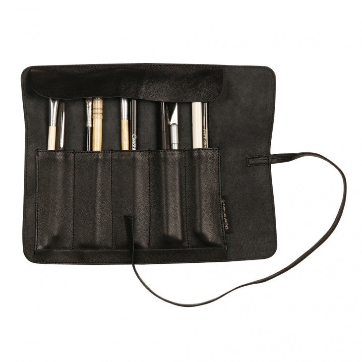 Clairefontaine - Leather Roll Up Pencil and Tool Case - Black - Buchan's Kerrisdale Stationery