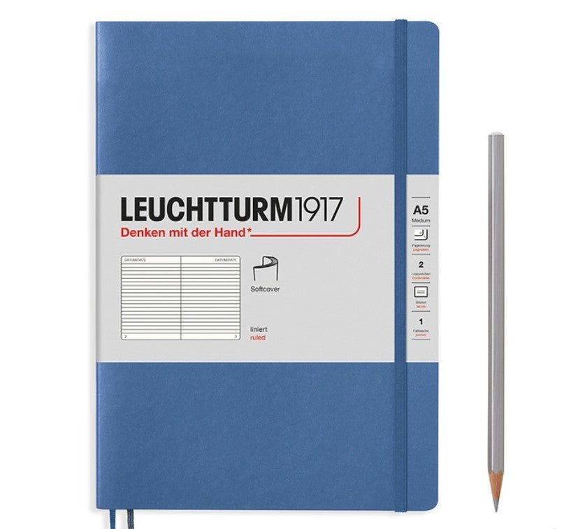 LEUCHTTRUM – 123 Numbered Pages, Softcover, Medium Notebook (A5) Lined – Denim - Buchan's Kerrisdale Stationery