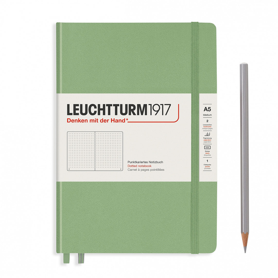 LEUCHTTURM - NOTEBOOK MEDIUM (A5), HARDCOVER, 251 NUMBERED PAGES, SAGE, DOTTED - Buchan's Kerrisdale Stationery