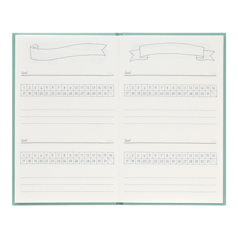 MIDORI - Habit Tracker Diary / Logbook - Undated - Blue Green