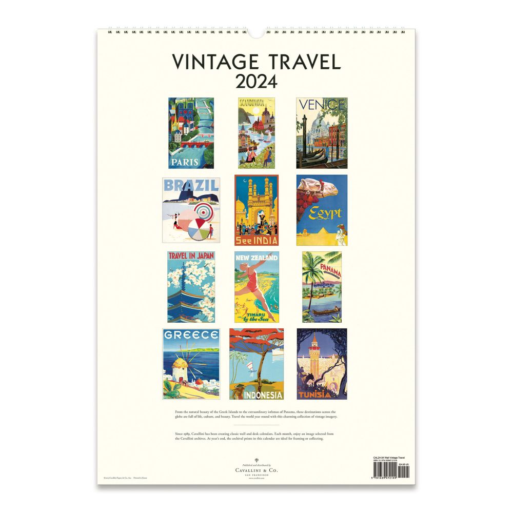 CAVALLINI & CO - 2024 - Vintage Poster Wall Calendar - VINTAGE TRAVEL