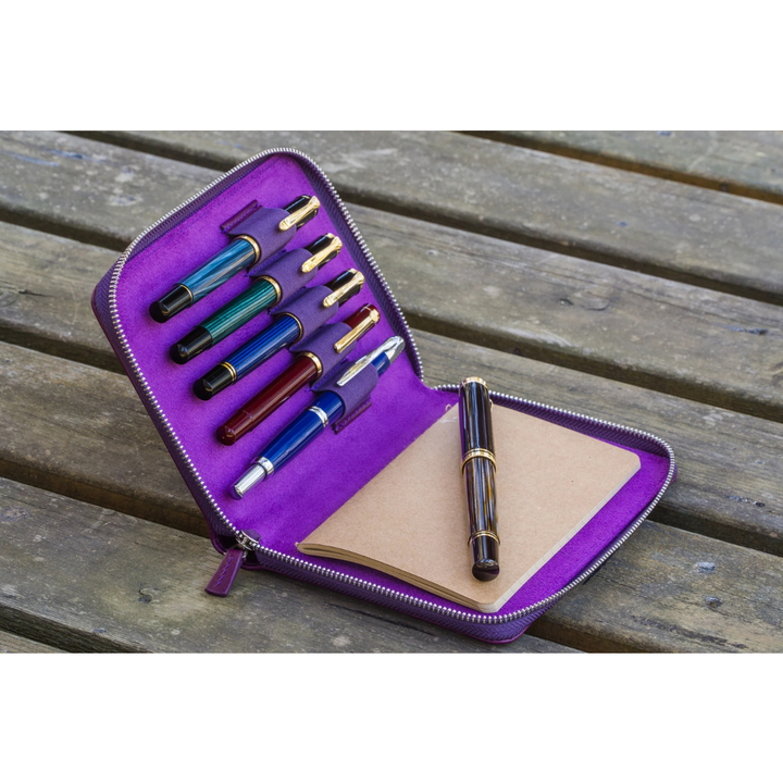 Galen Leather - Leather Zippered 5 Slots Pen Case - Purple