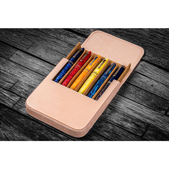 Galen Leather - Leather Magnum Opus 6 Slots Hard Pen Case with Removable Pen Tray - Undyed Leather