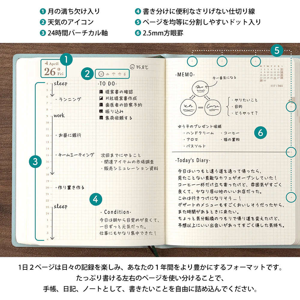 MIDORI - Diary Hibino 2025 - A6 - Blue-Green