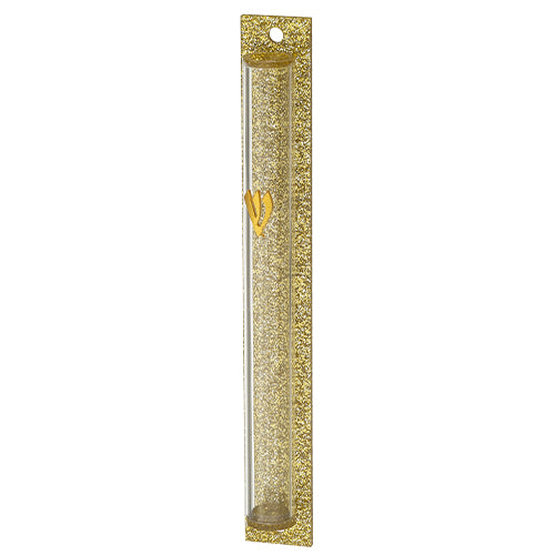 ART JUDAICA - Perspex Mezuzah with Gold Glitter Back - 12 cm