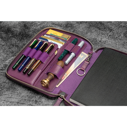 Galen Leather - Leather Zippered A5 Leuchtturm1917 Notebook Folio - Purple