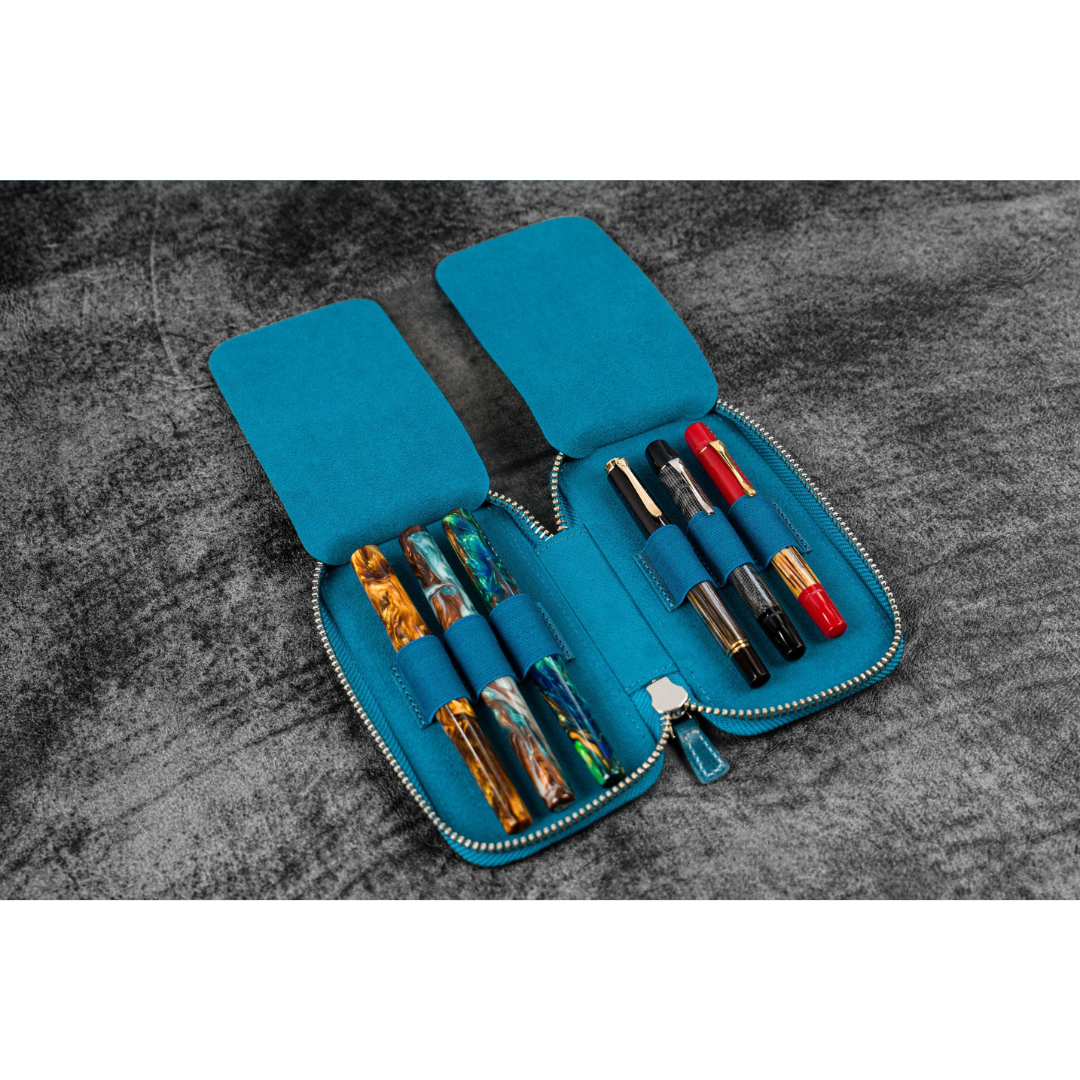 Galen Leather - Leather Zippered 6 Slots Pen Case - C.H. Ocean Blue