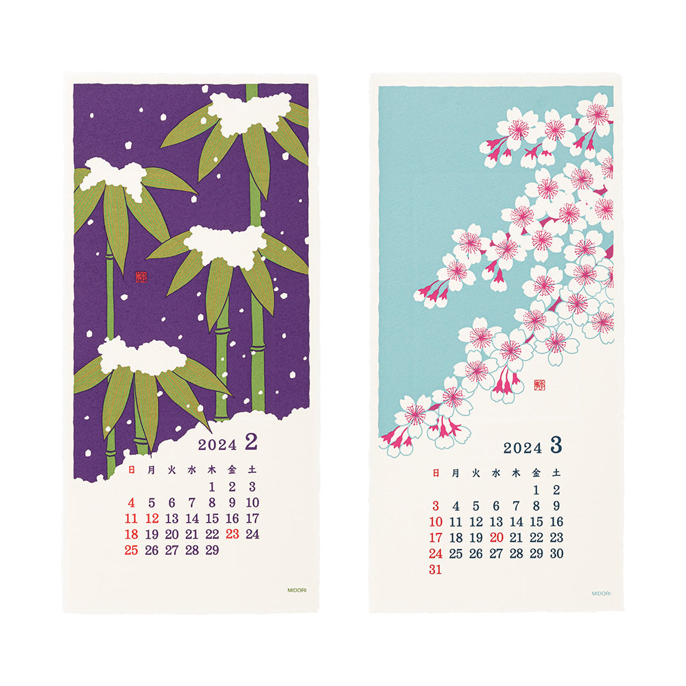 MIDORI - Wall-Hanging Calendar 2024 - Echizen Paper <S> Flower