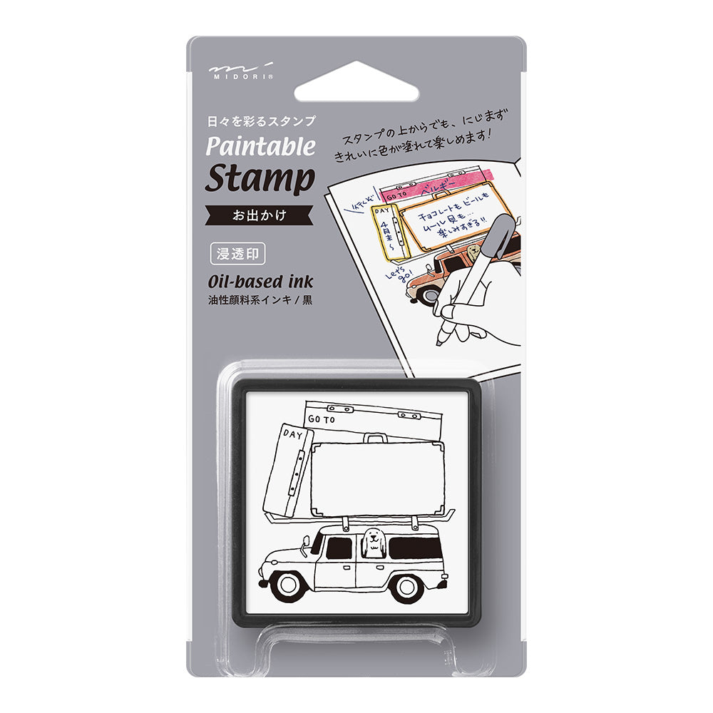 MIDORI - Paintable Stamp Pre-inked – Going Out / Road Trip Perfect stamp for travel record and journaling