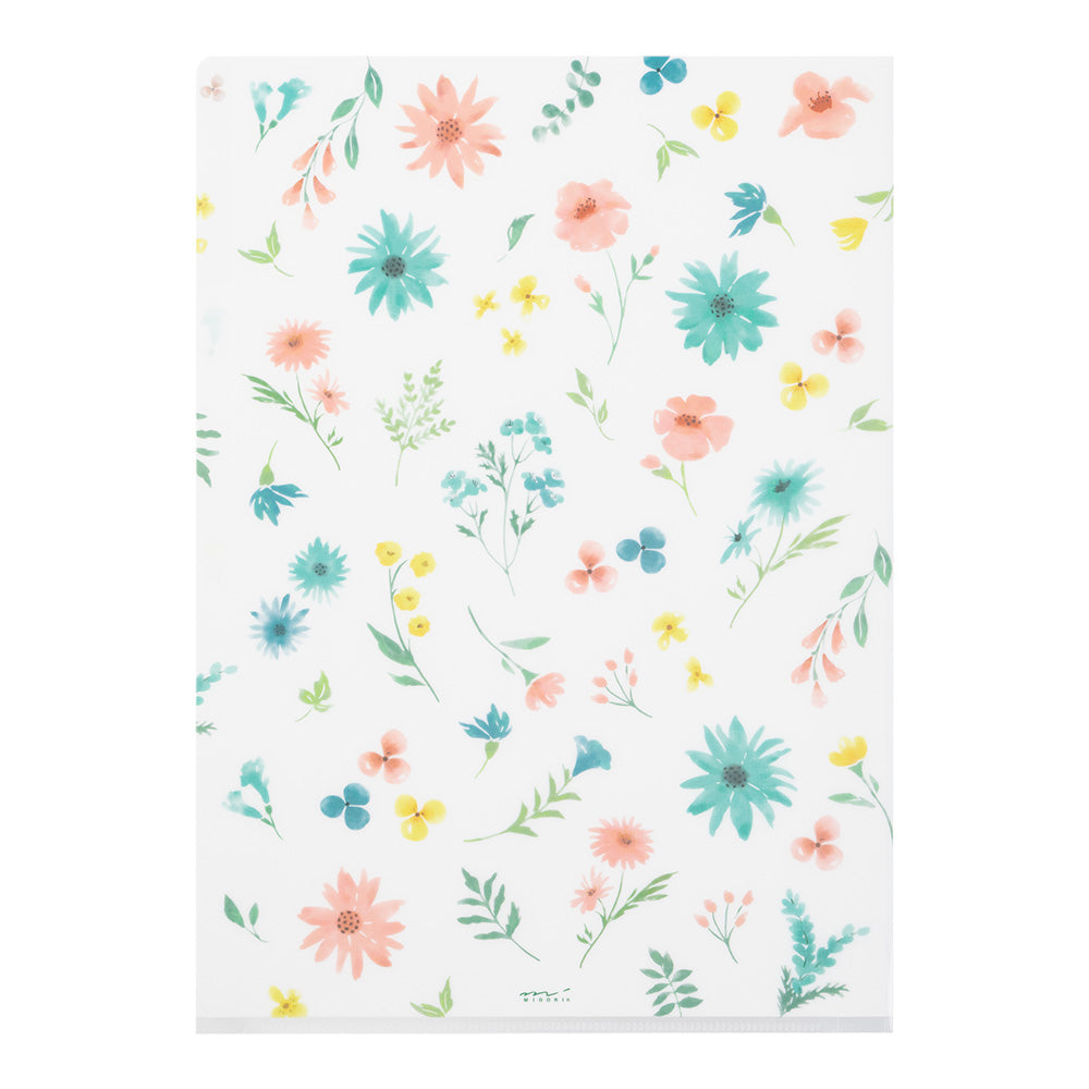 MIDORI - 3 Pockets Clear Folder - A4 - Flower