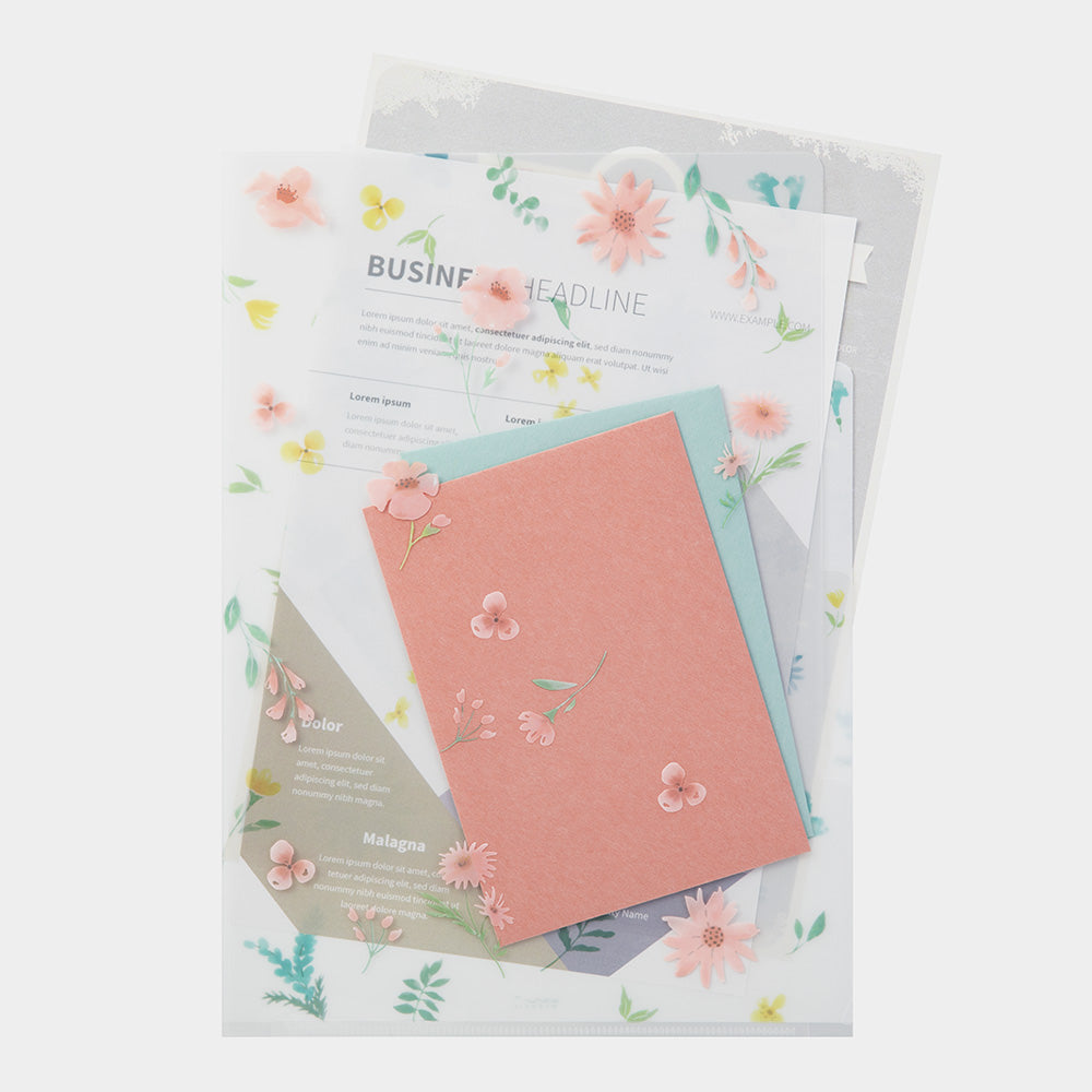 MIDORI - 3 Pockets Clear Folder - A4 - Flower