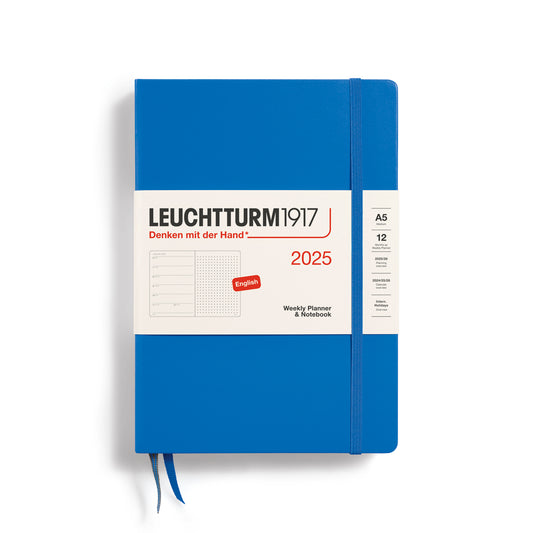 LEUCHTTURM 1917 - 2025 A5 WEEKLY PLANNER/NOTEBOOK - ENGLISH DOTTED - SKY