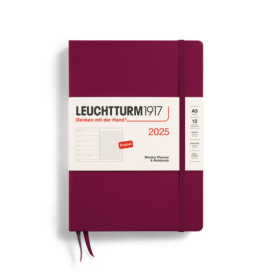 LEUCHTTURM 1917 - 2025 A5 WEEKLY PLANNER/NOTEBOOK - ENGLISH LINED - PORT RED  - Free shipping to US and Canada - Vancouver Buchan's Kerrisdale Gift & Stationery Store