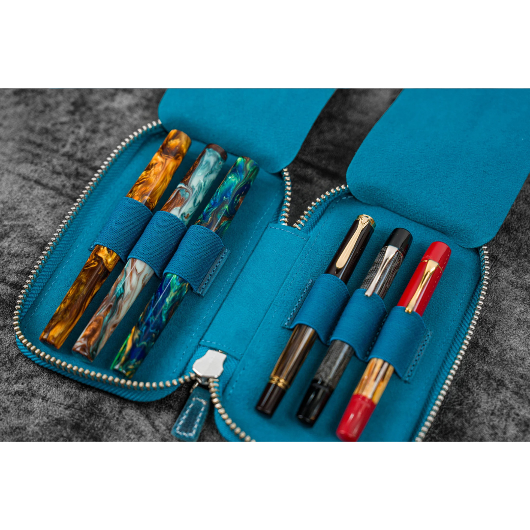 Galen Leather - Leather Zippered 6 Slots Pen Case - C.H. Ocean Blue