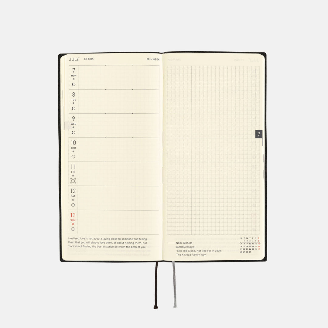 Hobonichi Techo 2025 - Weeks/Wallet Planner Book - White Line: Black (English/Monday Start/January Start)