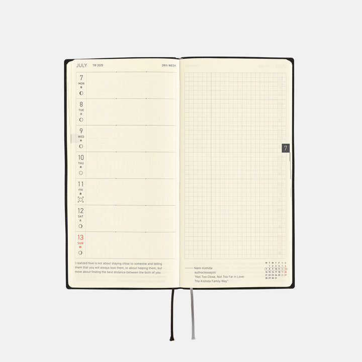 Hobonichi Techo 2025 - Weeks/Wallet Planner Book - White Line: Black (English/Monday Start/January Start)