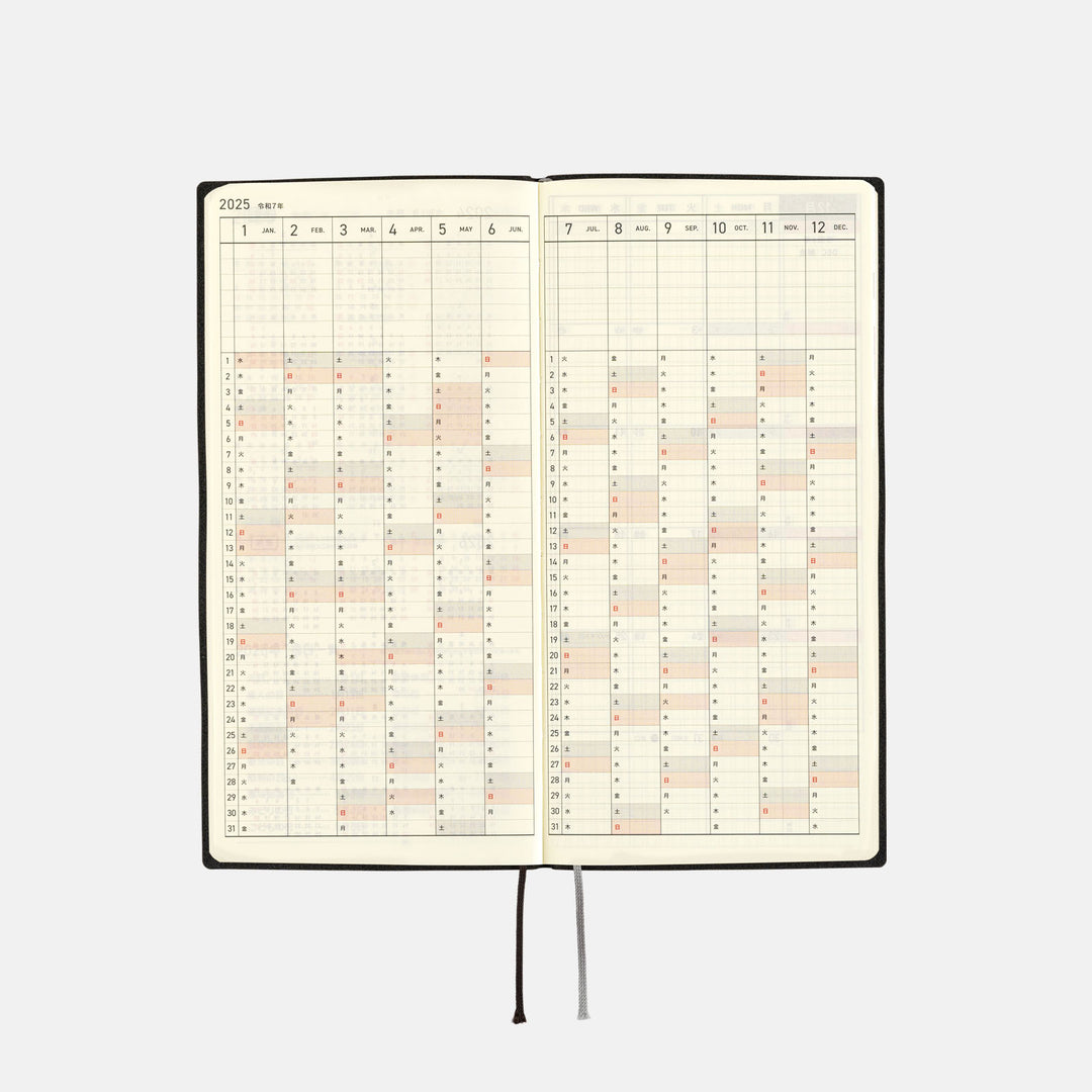 Hobonichi Techo 2025 - Weeks/Wallet Planner Book - White Line: Black (English/Monday Start/January Start)