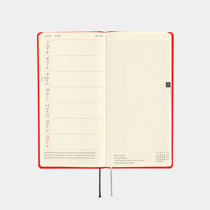 Hobonichi Techo 2025 - Weeks/Wallet Planner Book - Colors: Chili Pepper (English/Monday Start/January Start)