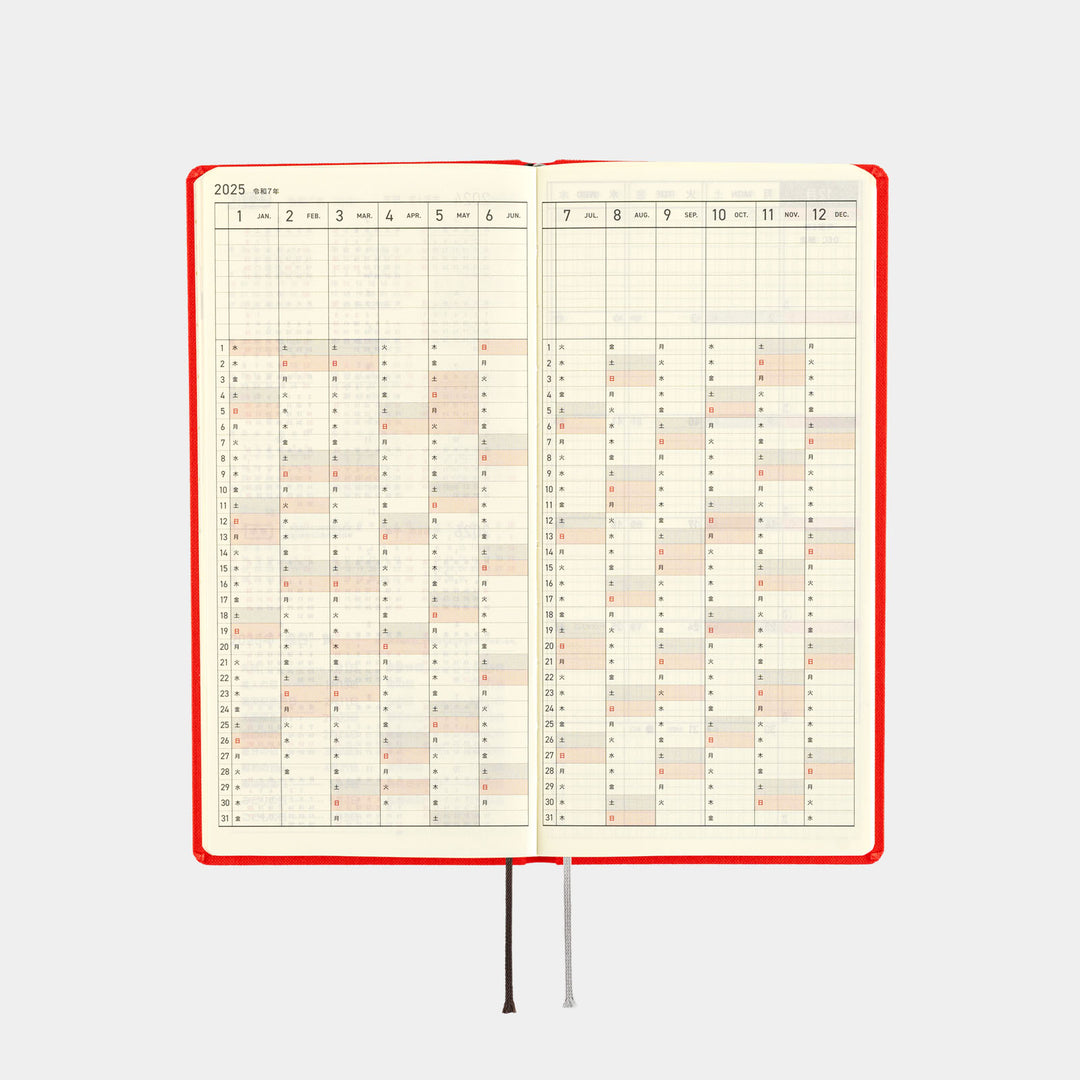 Hobonichi Techo 2025 - Weeks/Wallet Planner Book - Colors: Chili Pepper (English/Monday Start/January Start)