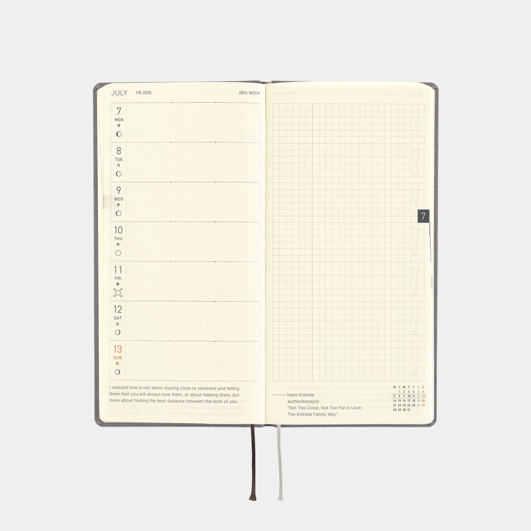 Hobonichi Techo 2025 - Weeks/Wallet Planner Book - Colors: Smoke Gray (English/Monday Start/January Start)