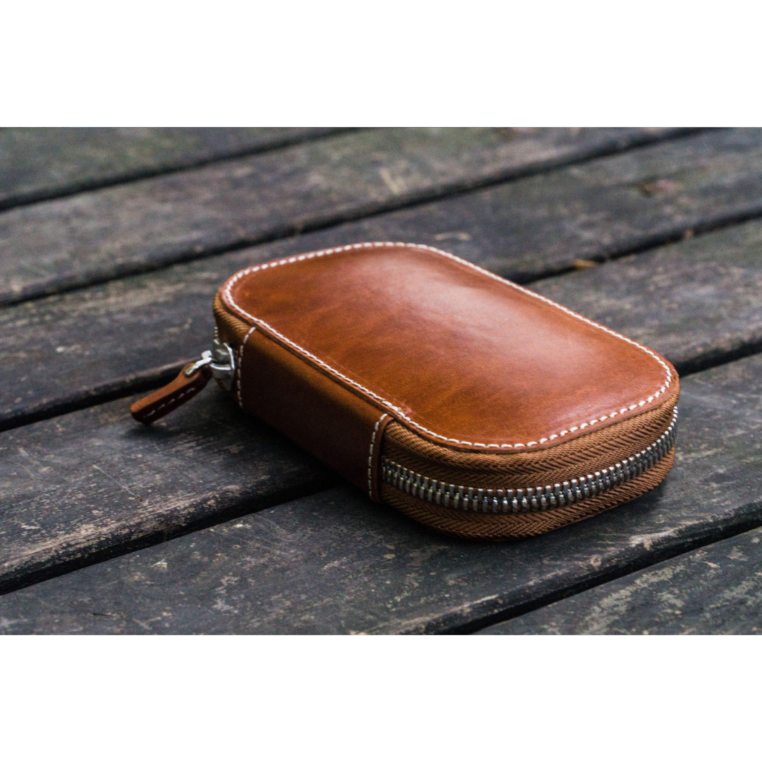 Galen Leather - Leather Zippered 6 Slots Pen Case - Brown