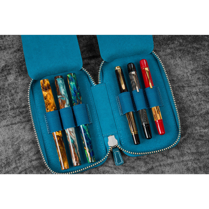 Galen Leather - Leather Zippered 6 Slots Pen Case - C.H. Ocean Blue