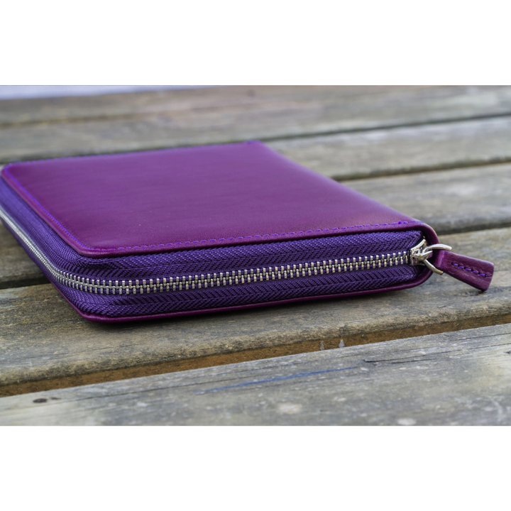 Galen Leather - Leather Zippered 5 Slots Pen Case - Purple