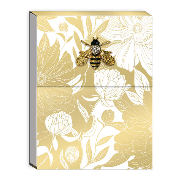 Punch Studio - Brooch Notepad - White Dahlias - Golden Botanicals Collection