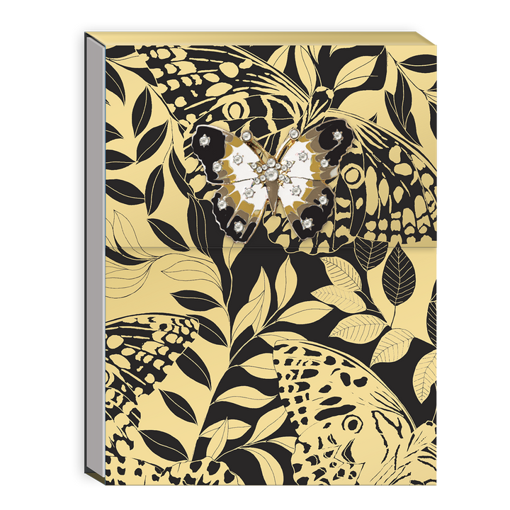 Punch Studio - Brooch Notepad - Black Butterflies - Golden Botanicals Collection