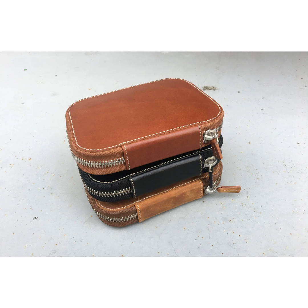 Galen Leather - Leather Zippered 6 Slots Pen Case - Crazy Horse Brown